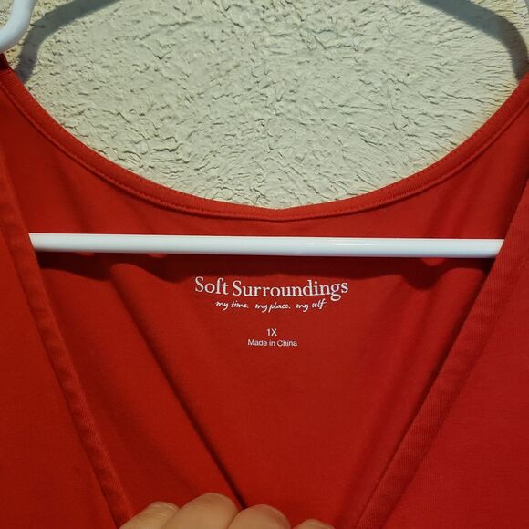 Soft Surroundings Shirt Womens 1X Red Short Sleeve Tunic Dress Asymmetrical Hem - Picture 4 of 8